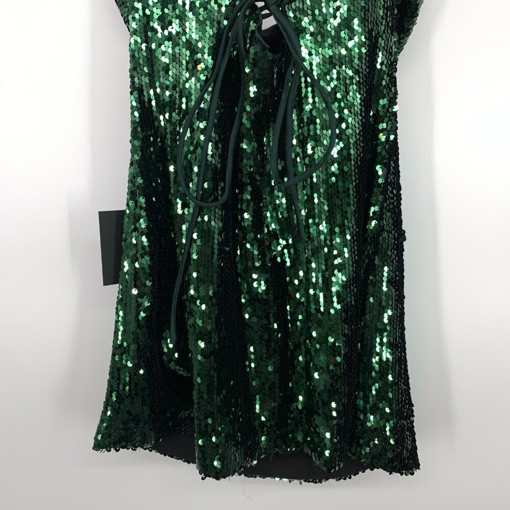 Lulus Dress Green Sequin Sparkle Lace Up Mini Sleeveless Bodycon - Picture 5 of 10